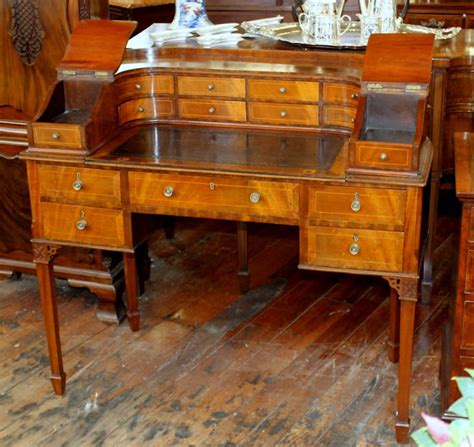 Old English Inlaid Crotch Mahogany Carlton House Writing Desk