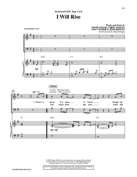 I Will Rise Sheet Music Pdf Chris Tomlin Praisecharts