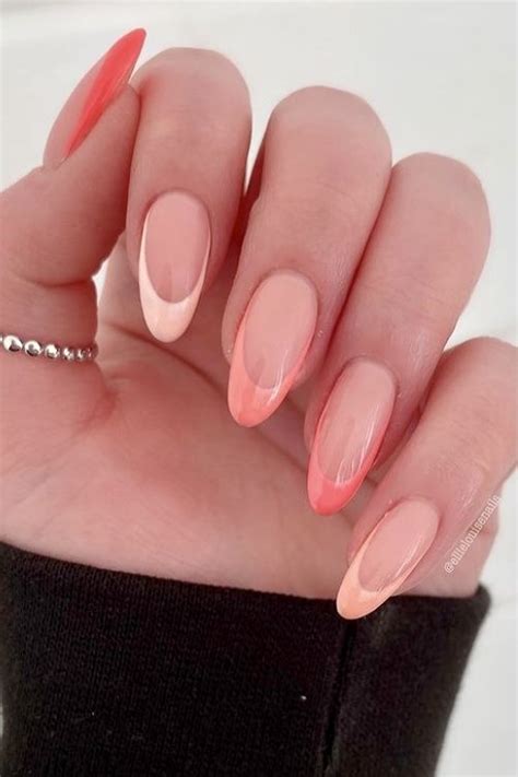 50cute Nail Designs Peach Nails Pink Tip Nails Almond Acrylic Nails