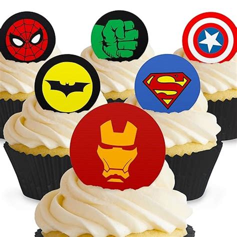 24 Precut 40mm Round Superhero Logo Themed Edible Wafer Paper Cake