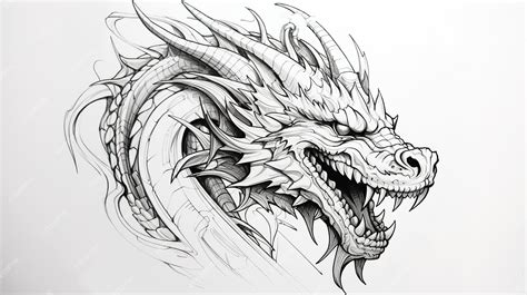 Premium Photo | Black and white sketch of the dragon head