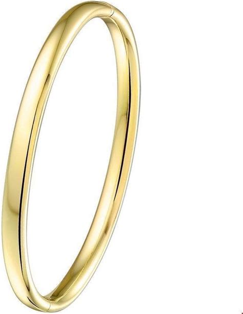 Zilgold Bangle Scharnier Massief Bolle Buis X Mm Geelgoud Met