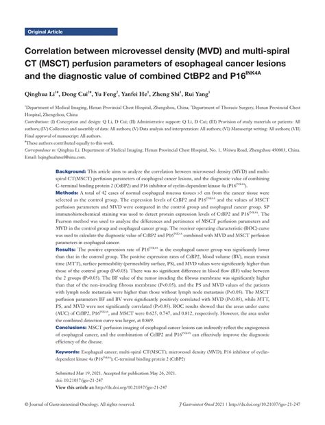 PDF Correlation Between Microvessel Density MVD And Multi Spiral CT