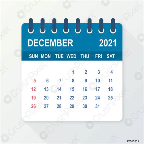 Diciembre 2021 Calendario Hoja Calendario 2021 En Estilo Plano Vector