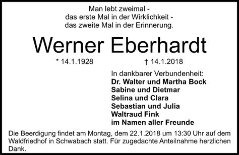 Traueranzeigen Von Werner Eberhardt Trauer Nn De