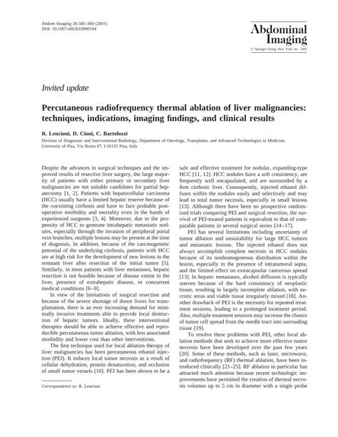 Pdf Percutaneous Radiofrequency Thermal Ablation Of Liver