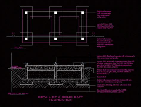 Construction Detail Of Raft Foundations In Dwg 9418 Kb Cad Library