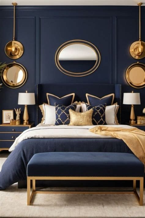 Navy Blue With Gold Accents Warm Lighting Home Bedroom Refresher Di 2024