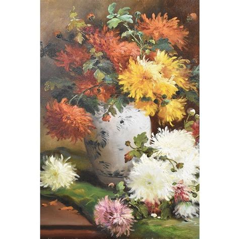 Proantic Tableaux Anciens Nature Morte Aux Dahlias Cauchois Henri