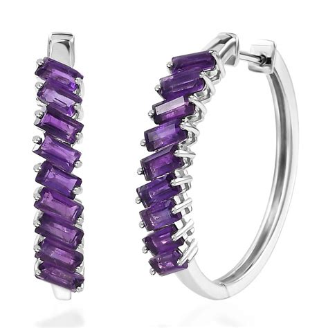 Buy African Amethyst Hoop Earrings In Platinum Over Sterling Silver 360 Ctw At Shoplc