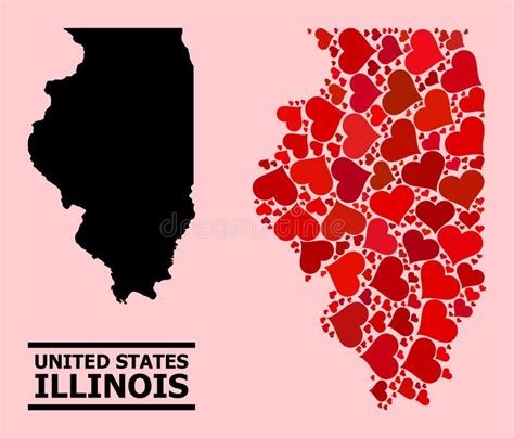 Red Love Heart Mosaic Map Of Illinois State Stock Illustration