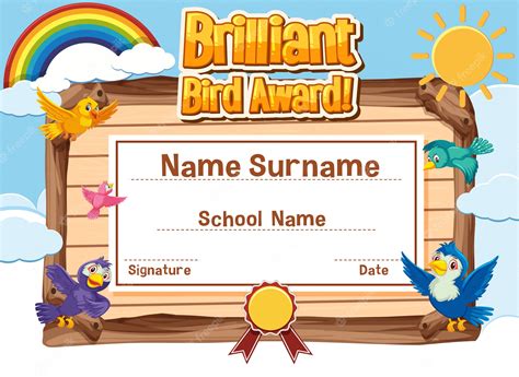 Premium Vector Certificate Template Design For Brilliant Bird Award