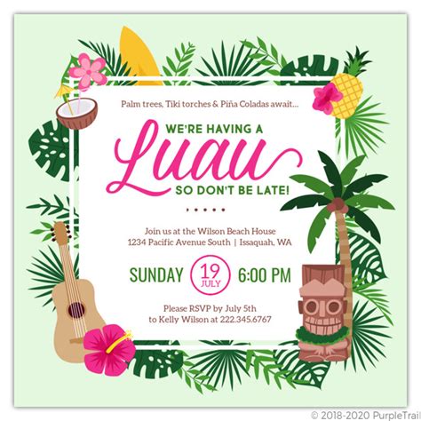 Topical Frame Luau Party Invitation | Luau Invitations