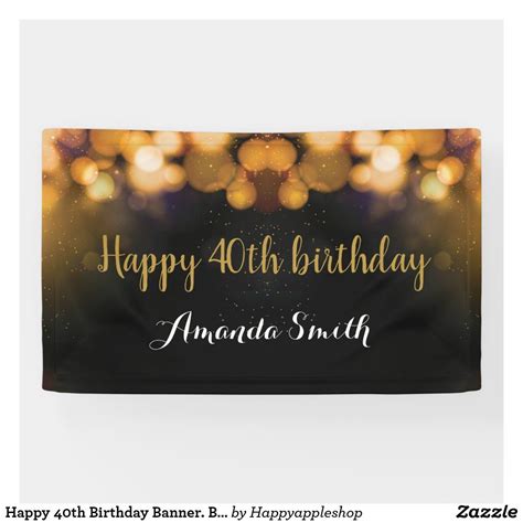 Happy 40th Birthday Banner. Black and Gold Glitter Banner 90th Birthday ...