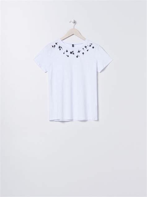 T Shirt With Embroidery Detail Color White SINSAY YQ200 00X