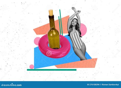 Banner Poster Collage Of Beautiful Lady In Bikini Swimwear Chill Dance On Summer Pool Party With