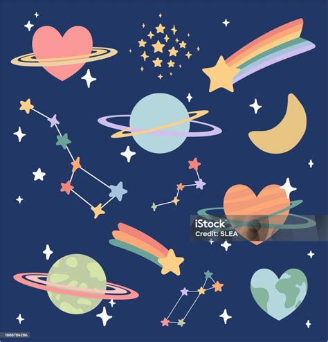 Space Adventure Illustration Vector Set Various Cosmic Stickers Set ...