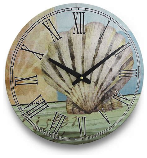 Tropical Seashell Round Nautical Wall Clock In Contemporary