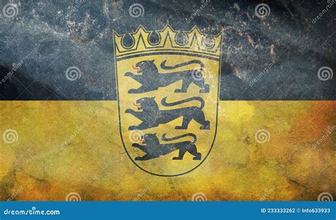 Top View Of Retro Flag Of Baden Wurttemberg State Lesser Arms With