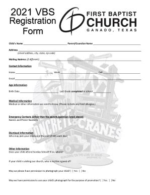 Fillable Online VBS Registration Form Please Print Form And Complete