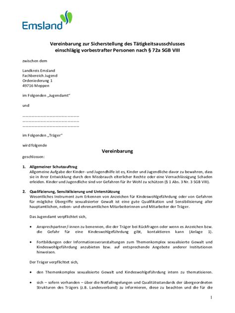 Ausf Llbar Online Vereinbarung Zur Sicherstellung Des A Sgb Viii Fax