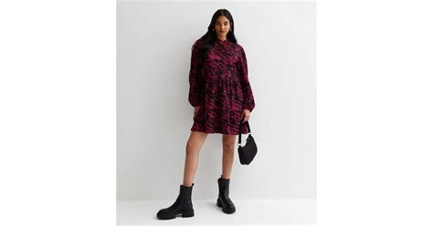 Red Animal Print Tie Neck Smock Mini Dress New Look