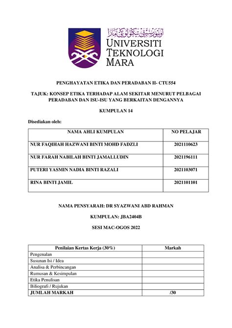 Kertas Kerja Ctu Kumpulan Jba B Penghayatan Etika Dan