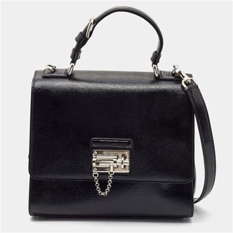 Dolce Gabbana Black Patent Leather Medium Miss Monica Top Handle Bag