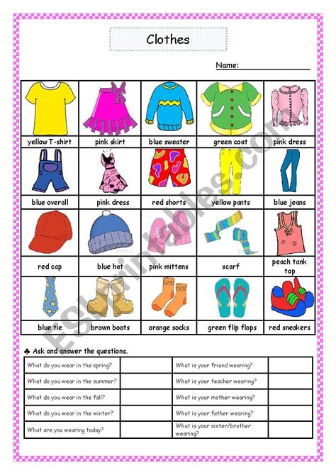 Clothes Esl Worksheet By Parksunghye