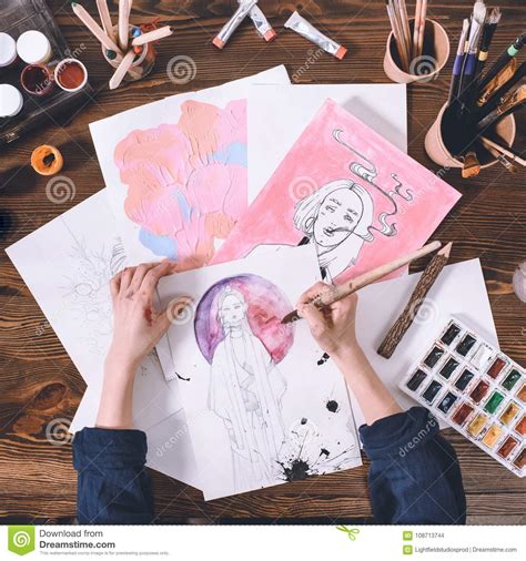 Artist Making Sketches With Watercolor Paints Stock Photo Image Of