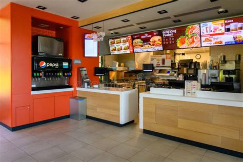 Burger King Restaurant Interior Near the Highway in Poland. Burger King ...