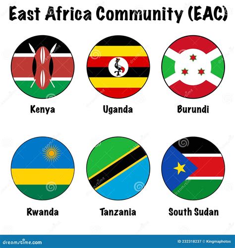 East African Community Icon Set Circle Stock Illustration