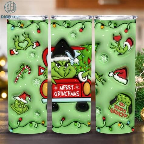 3D Inflated Grinchmas Png 20oz Skinny Tumbler Png Christmas 20oz