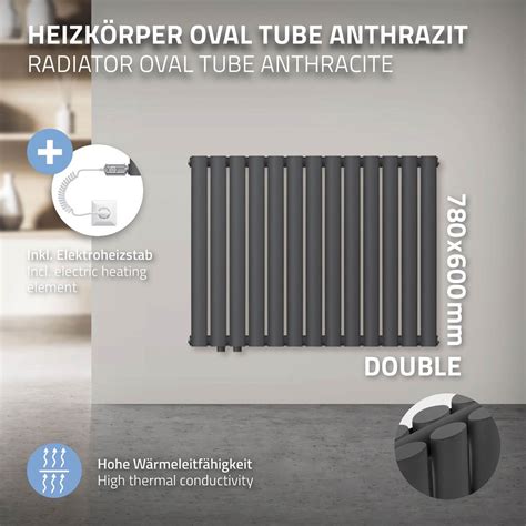 Grzejnik Oval Tube Dwuwarstwowy 780x600mm Z Elementem Grzejnym 300W