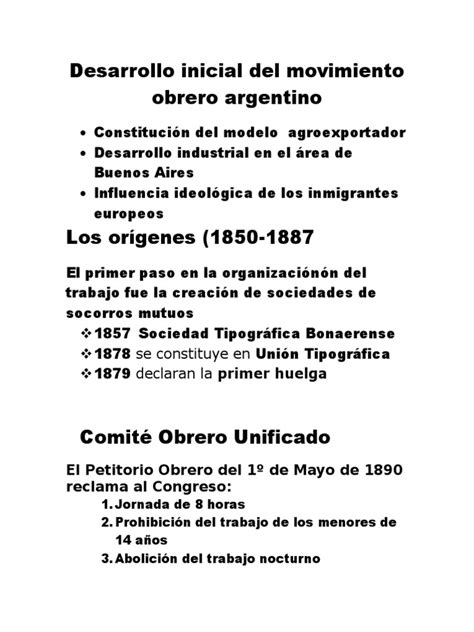 Desarrollo Inicial Del Movimiento Obrero Argentino Pdf Política De