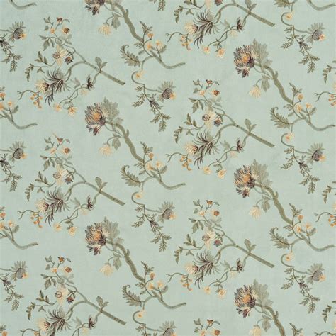 Jade And Light Green Asian Floral Microfiber Upholstery Fabric K3229