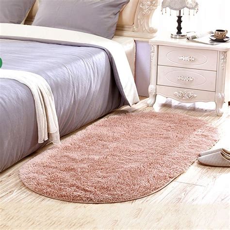 Home Bedside Floor Rug Simple Solid Washable Soft Oval Shaped Door Mat