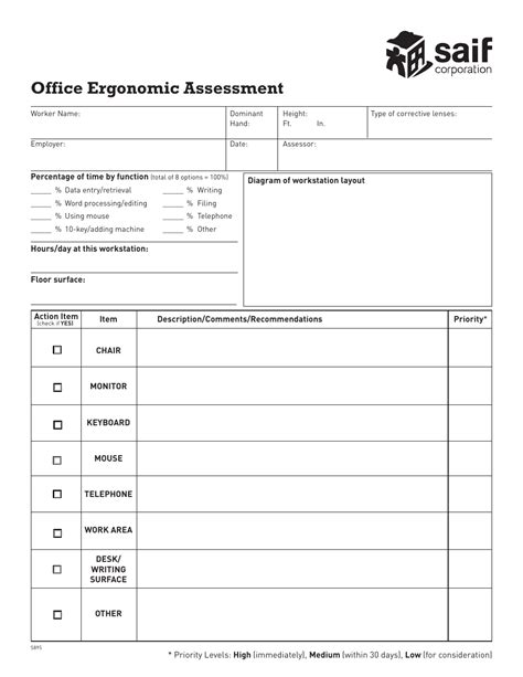 Office Ergonomic Assessment Form Saif Corporation Fill Out Sign