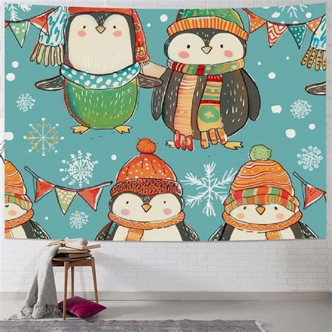 Bciig Cartoon Penguin Tapestry Wall Decor Cute Penguins Wearing Funny