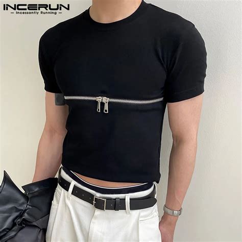 Incerun Camisa De Manga Curta Masculina Z Per Cor S Lida Colar