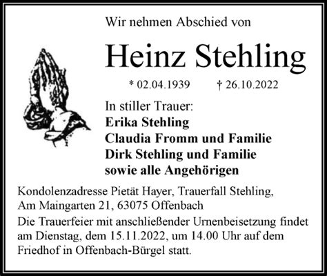 Traueranzeigen Von Heinz Stehling Trauer Op Online De