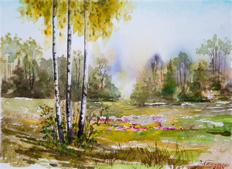 Sommer Birke Bäume Original Aquarell Malerei Grünwald Etsy