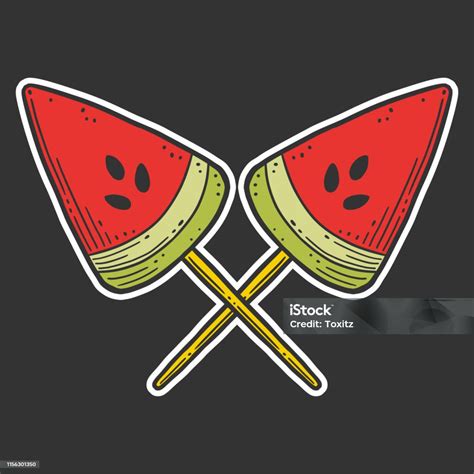 Watermelon Candy Or Icerceam Vector Concept In Doodle And Sketch Style