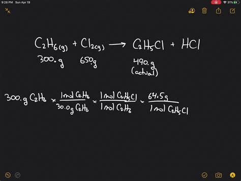 Solved The Reaction Of Ethane Gas C H With Chlorine Gas Produces C