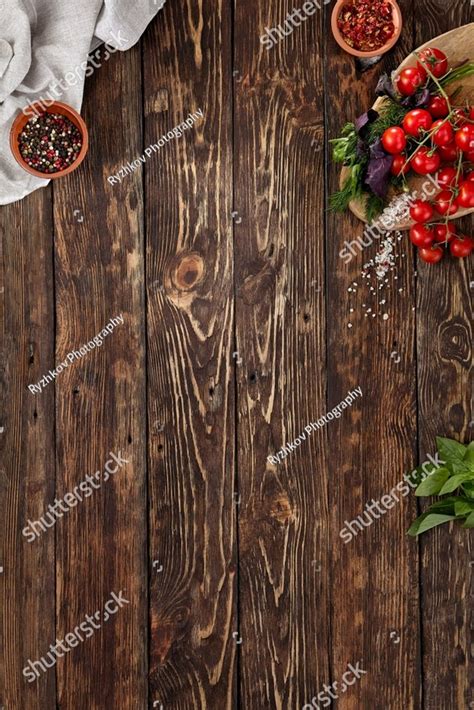 Dark wooden food background. Wooden background with ingredients in ...