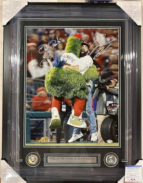 Phillie Phanatic & Jason Kelce Signed Autographed 16x20 WS Photo Framed ...