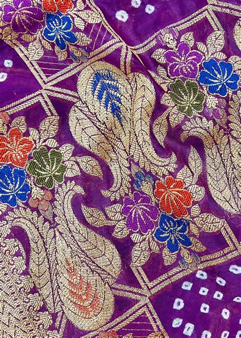 Purple Color Bandhej Saree Banarasi Semi Dupion Silk With Work Muted