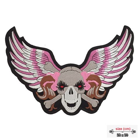 Pink Flying Skull Lady Biker Large Giant Back Patch Xl Etsy