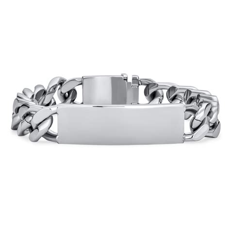 Mens Name Bar Identification Id Bracelet Curb Stainless Steel 85