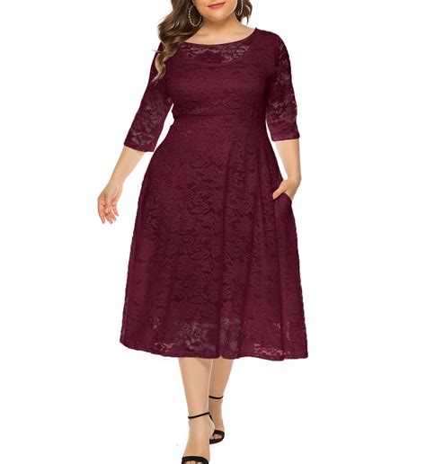 Eternatastic Womens Scooped Neckline Floral Lace Top Plus Size Cocktail Party Midi Dress 6xl